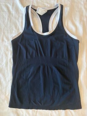 Athleta Navy and White Momentum Seamless Tank